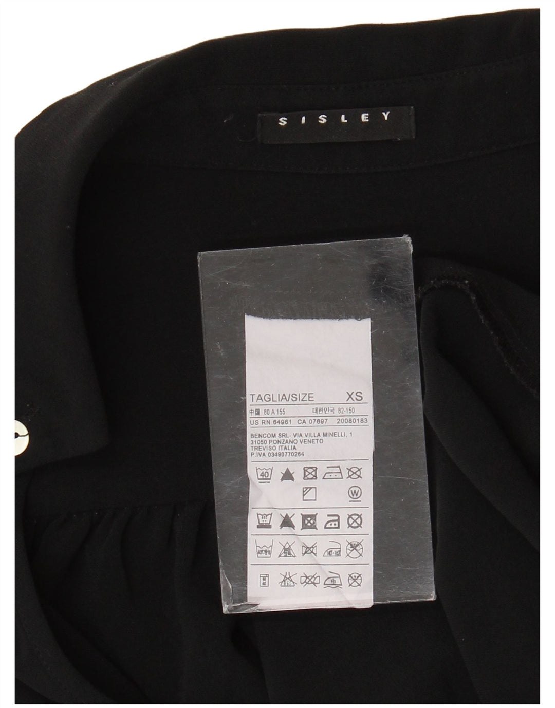 Camicetta oversize a maniche lunghe da donna Sisley UK 6 XS poliestere nero