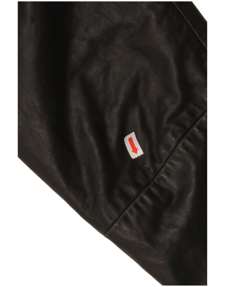 MAURITIUS Giacca blazer in pelle da donna a 3 bottoni UK 18 XL Pelle nera