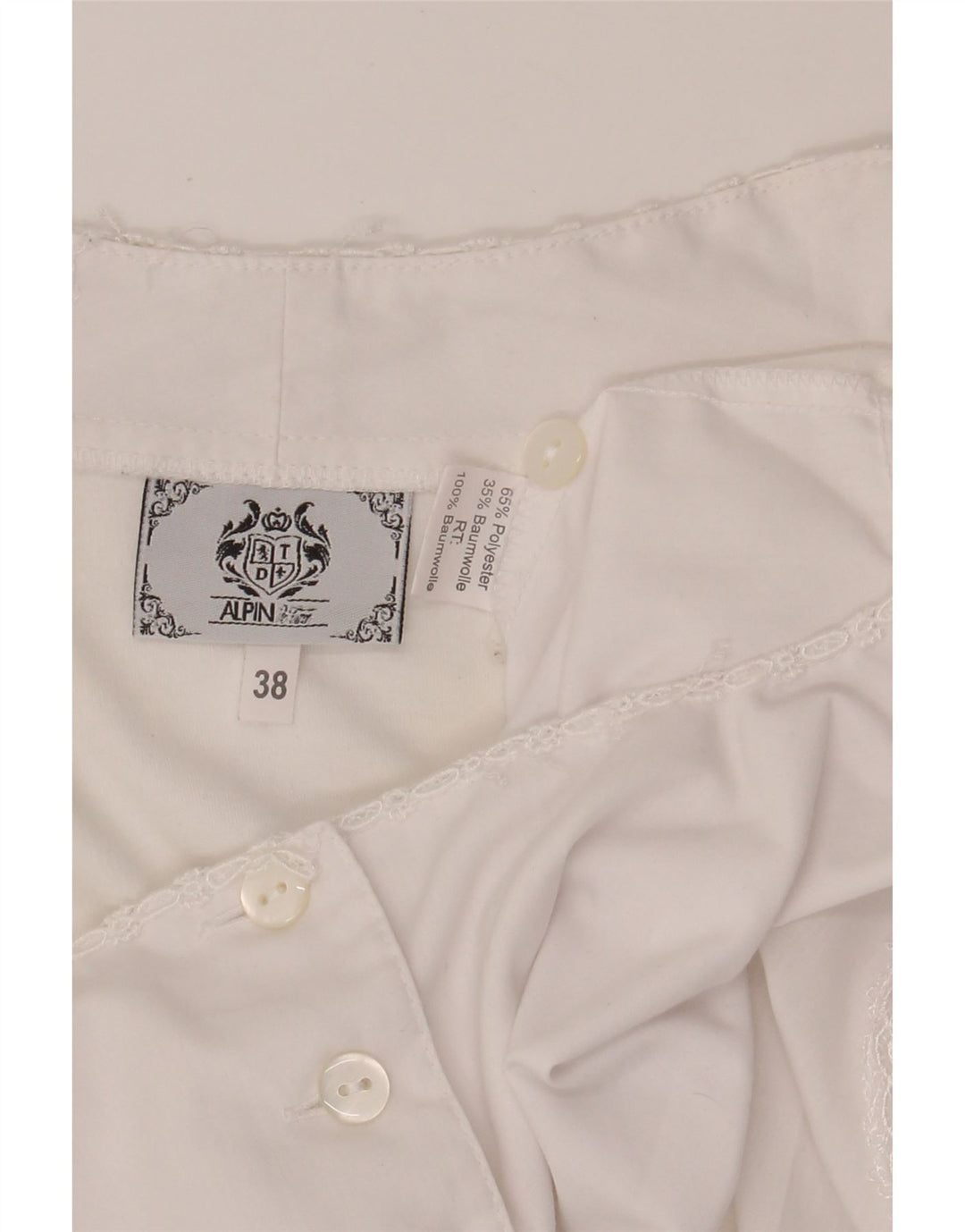 VINTAGE Womens 3/4 Sleeve Crop Shirt Blouse EU 38 Medium White Polyester Vintage Vintage and Second-Hand Vintage from Messina Hembry 