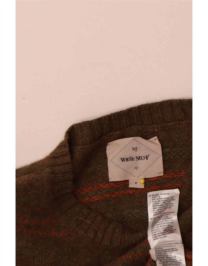 Maglione da uomo girocollo di White Stuff in lana a righe kaki medie