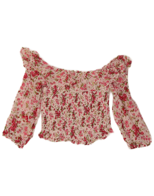 ZARA Womens Crop Off Shoulder Top UK 4 XS Pink Floral Viscose