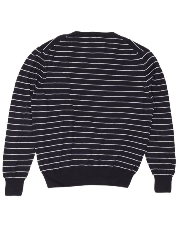 Maglione vintage da uomo con scollo a V 2XL in cotone a righe blu navy