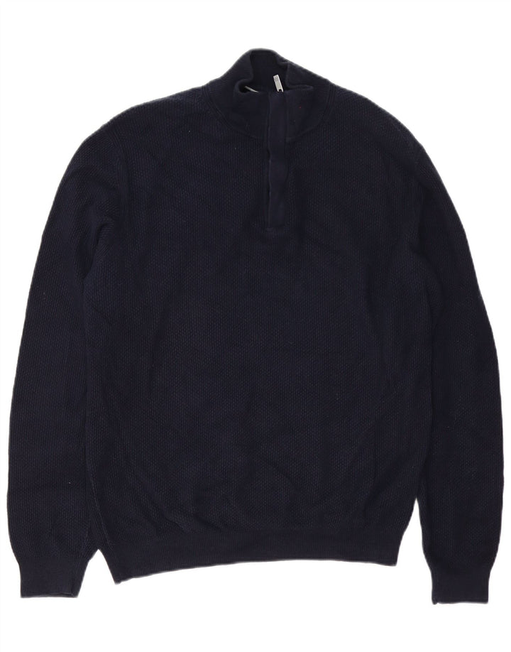 Massimo Dutti Maglione da uomo con zip e collo grande in cotone blu navy