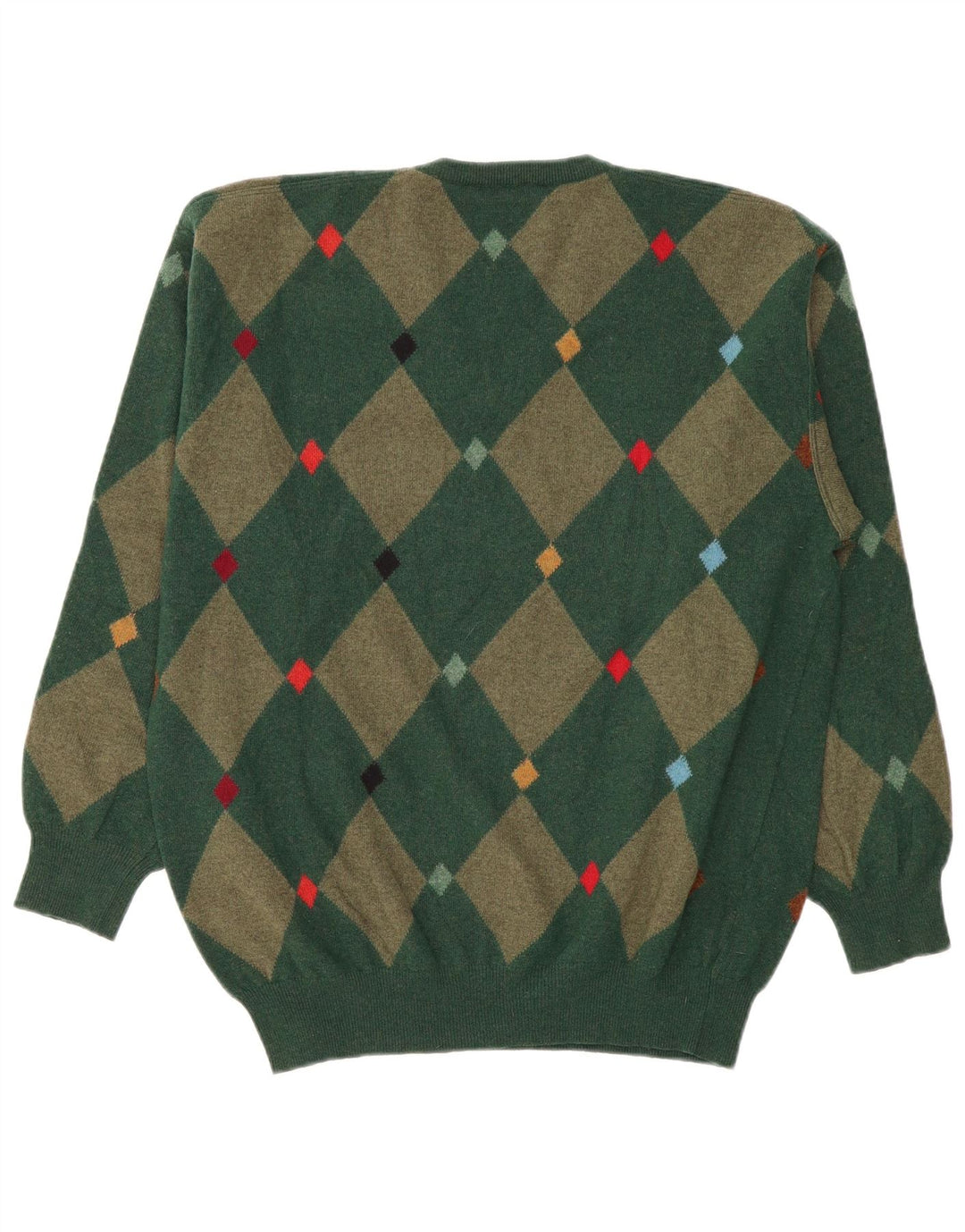 Maglione da uomo con scollo a V Andrea Fenzi IT 50 Verde medio Argyle/Diamante