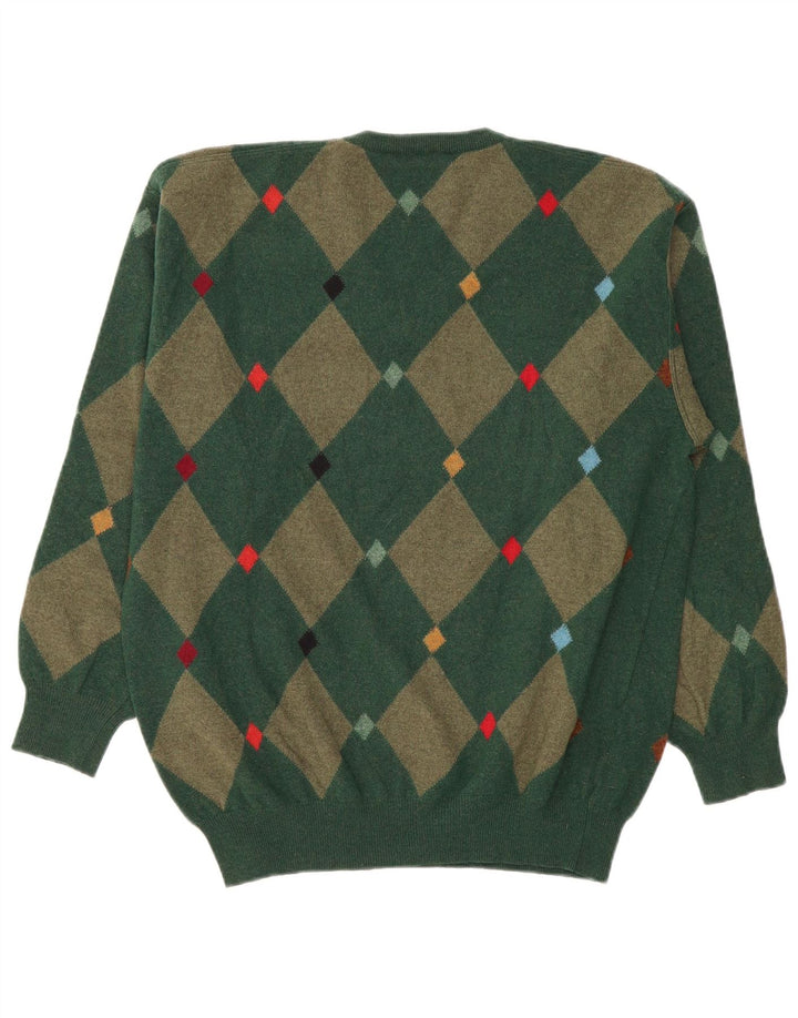 Maglione da uomo con scollo a V Andrea Fenzi IT 50 Verde medio Argyle/Diamante