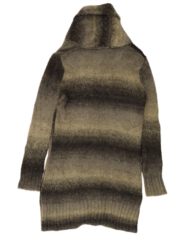 Maglione cardigan lungo da donna Zara UK 14 Acrilico a righe grigio medio