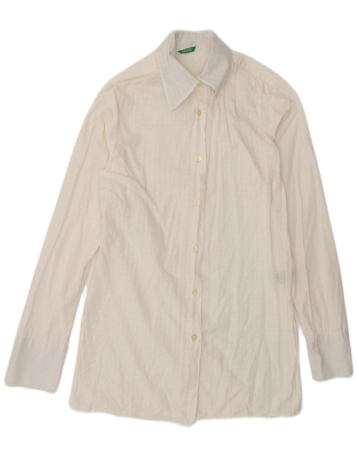 Camicia da donna Benetton UK 14 cotone a quadri bianco medio