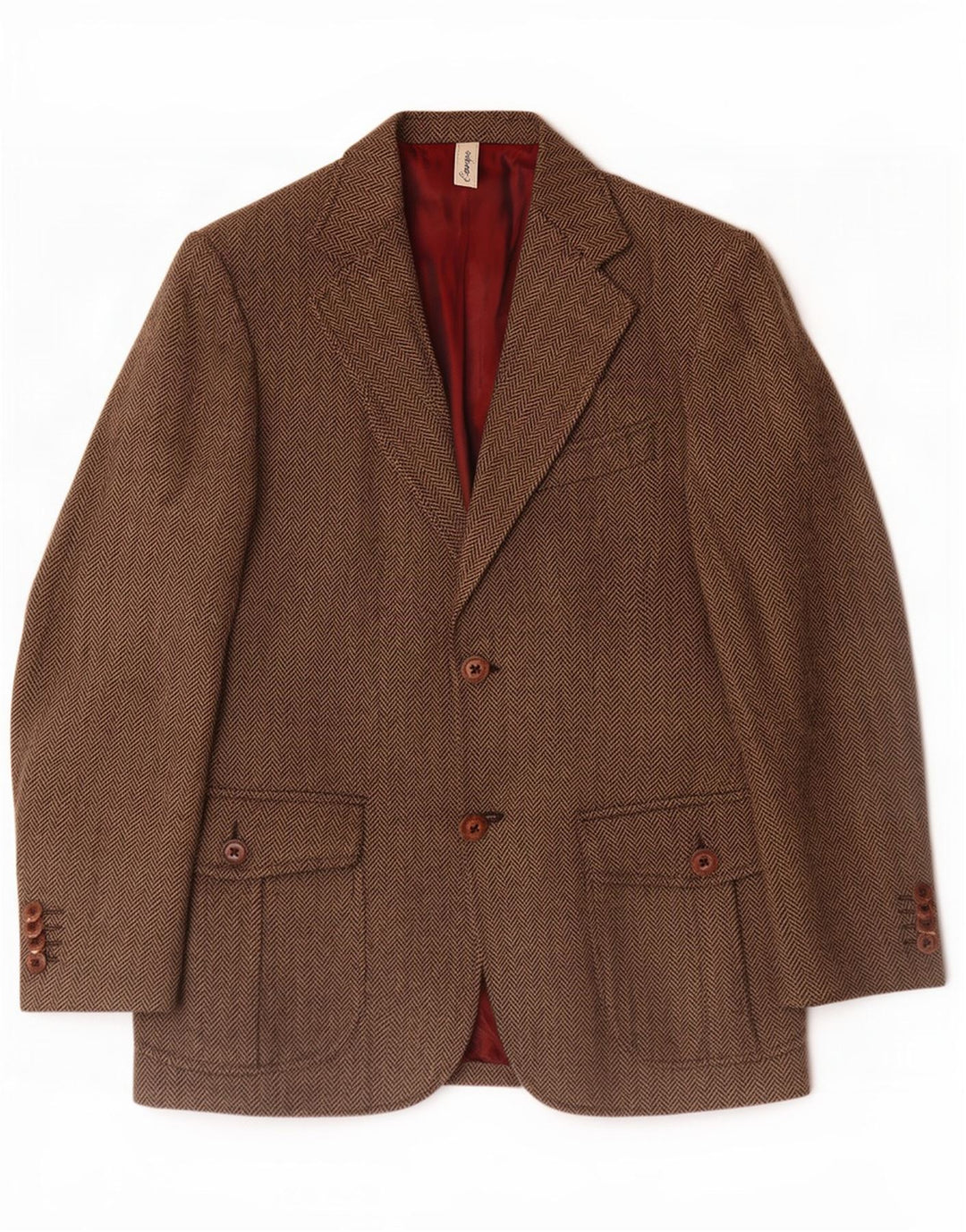 Giacca blazer vintage da uomo a 2 bottoni IT 46 piccola lana a spina di pesce marrone