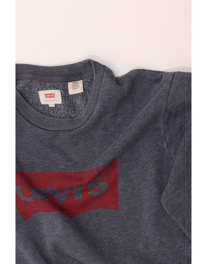 LEVI'S Mens Graphic Sweatshirt Jumper Medium Navy Blue Cotton Vintage Levi's and Second-Hand Levi's from Messina Hembry 