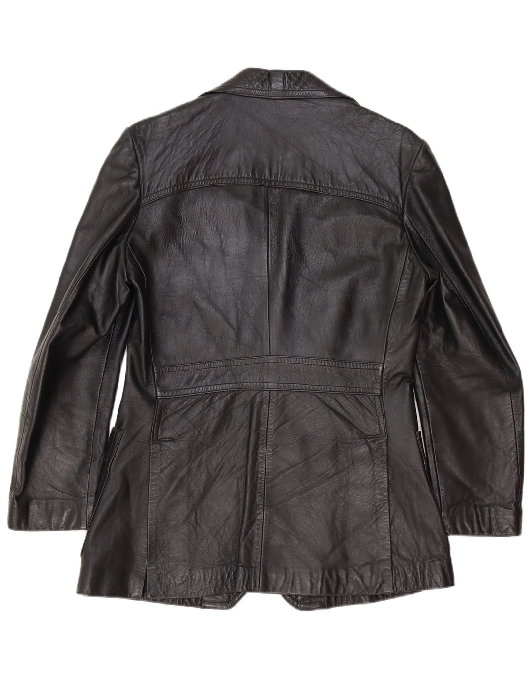 Giacca blazer in pelle vintage da uomo a 2 bottoni UK 40 grande nera