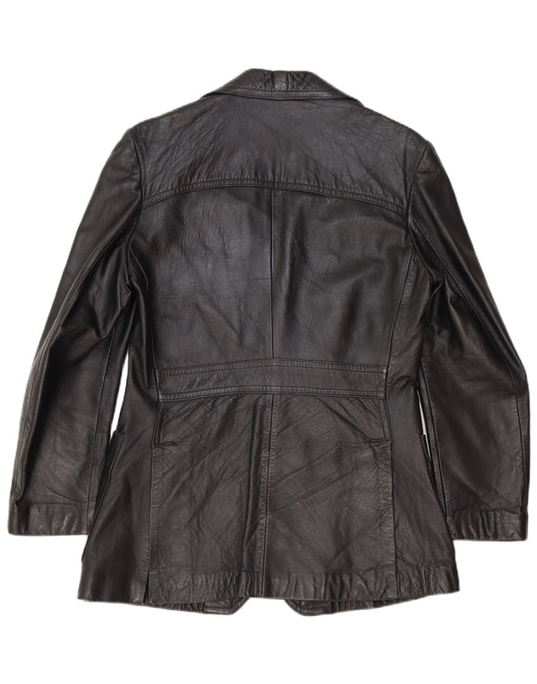 Giacca blazer in pelle vintage da uomo a 2 bottoni UK 40 grande nera