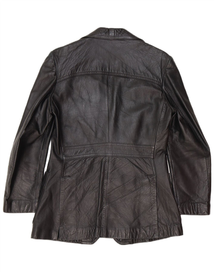 Giacca blazer in pelle vintage da uomo a 2 bottoni UK 40 grande nera
