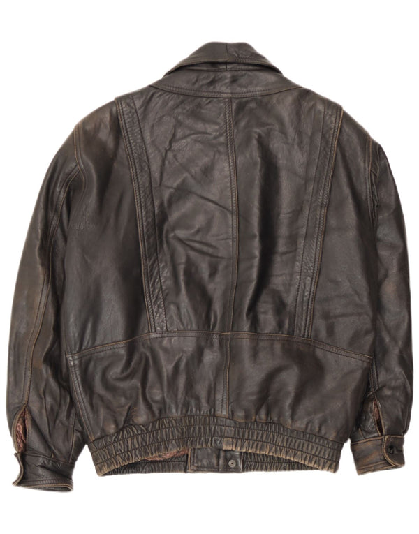 Giacca in pelle vintage da uomo UK 36 piccola in pelle marrone