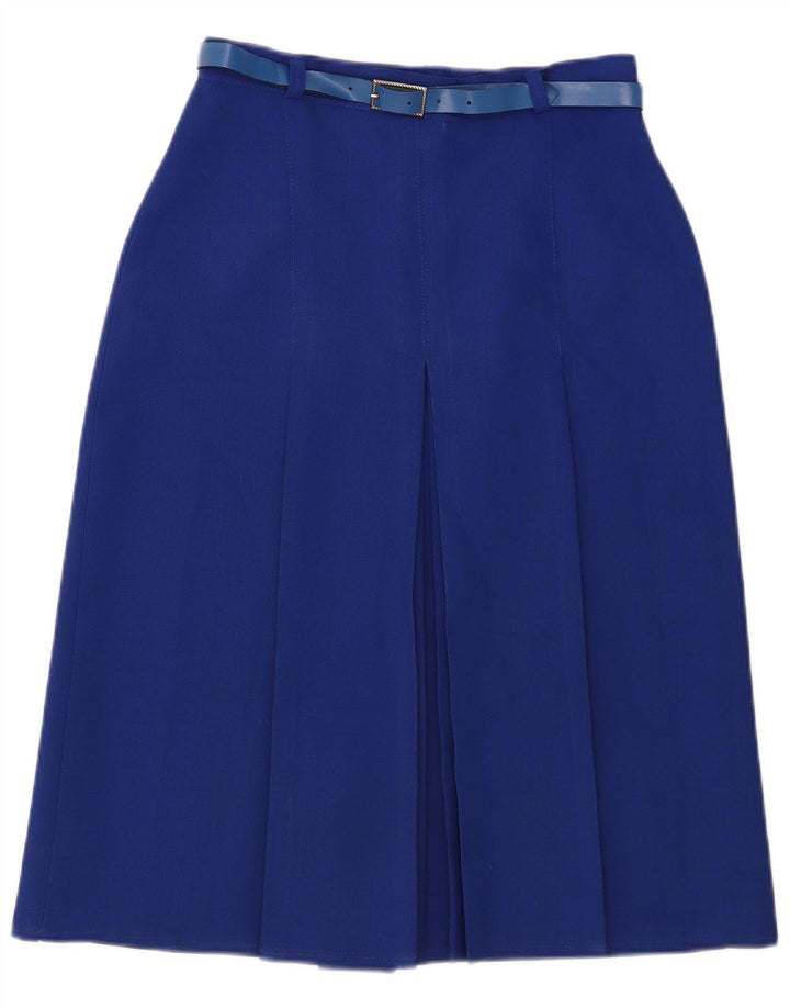 Gonna a pieghe vintage da donna UK 14 media W28 poliestere blu