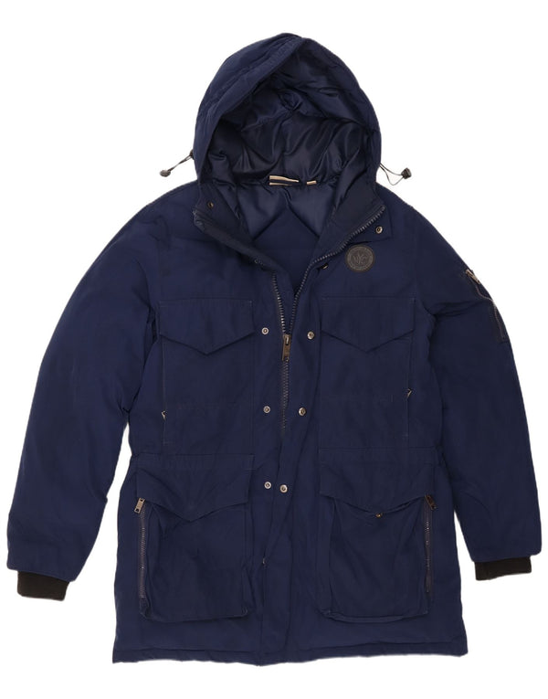Giacca imbottita con cappuccio da uomo Dkny UK 40 grande poliestere blu navy