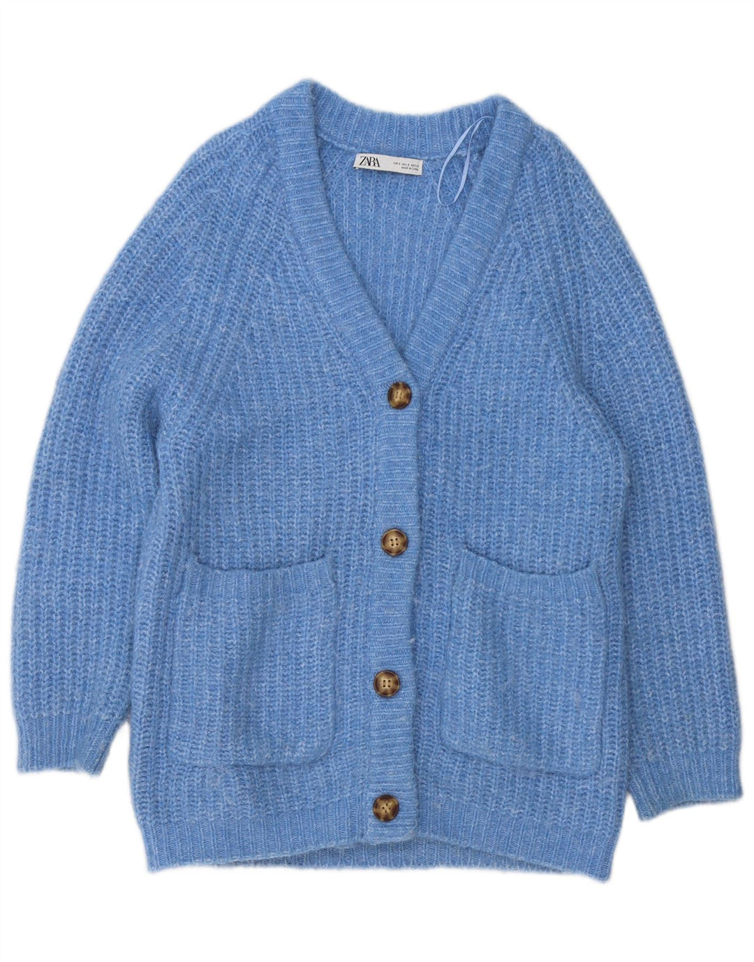 Maglione cardigan da donna Zara UK 10 piccolo poliestere screziato blu