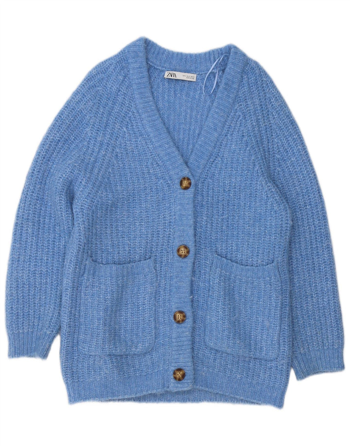 Maglione cardigan da donna Zara UK 10 piccolo poliestere screziato blu