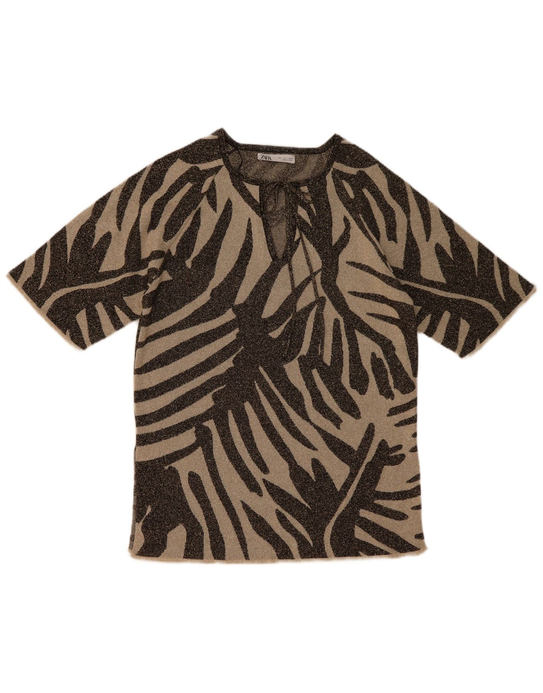 Top tunica oversize da donna Zara UK 10 viscosa piccola con stampa animalier marrone