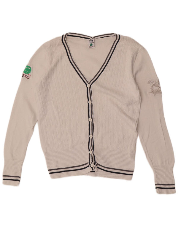 Maglione cardigan grafico da donna Sergio Tacchini UK 12 Cotone bianco medio