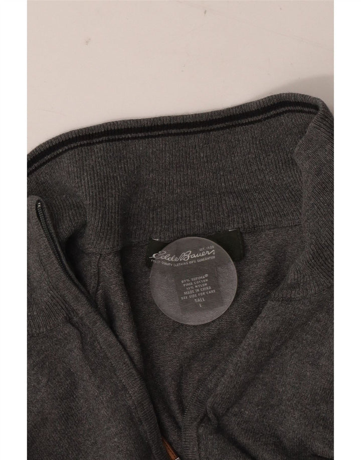 EDDIE BAUER Maglione da uomo con zip e collo grande in cotone grigio