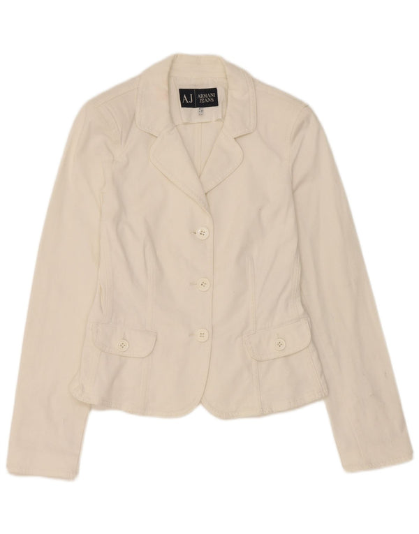 Giacca blazer a 3 bottoni da donna Armani Jeans UK 10 piccola in cotone bianco