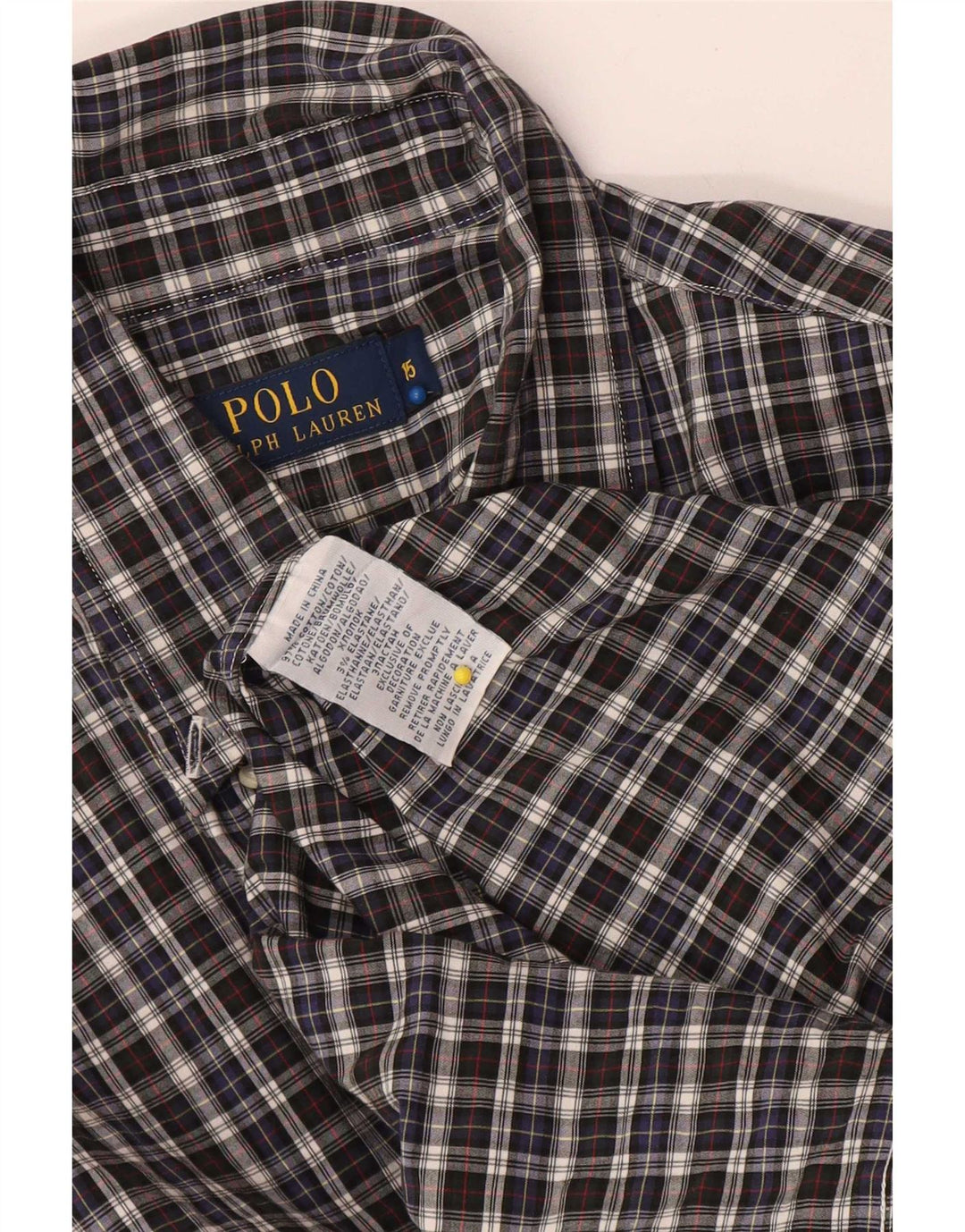 Camicia da uomo Polo Ralph Lauren taglia 15 cotone medio a quadri blu navy