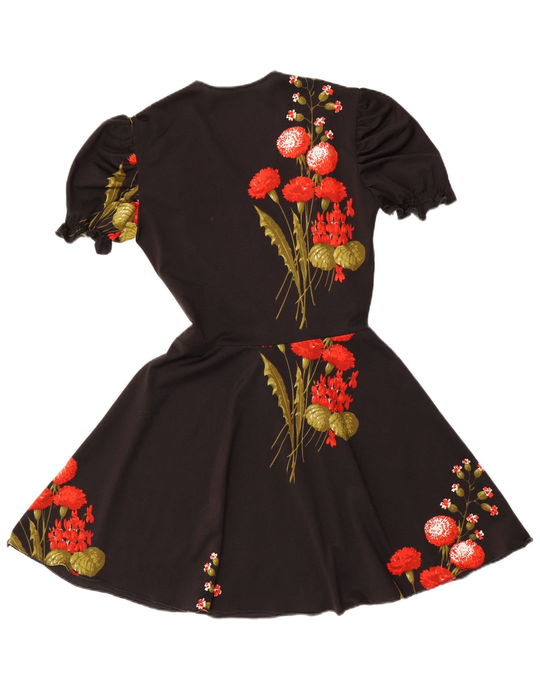 Abito a trapezio da donna VINTAGE UK 12 medio nero floreale