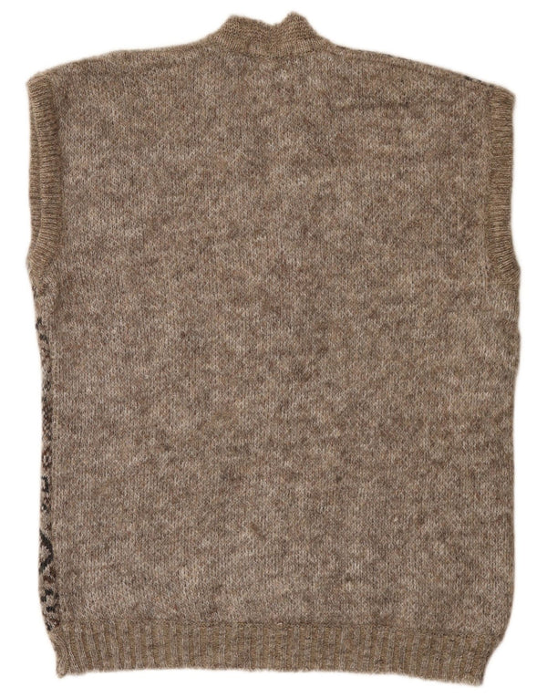 Maglione cardigan senza maniche lungo da donna vintage UK 18 XL Grigio Fair Isle