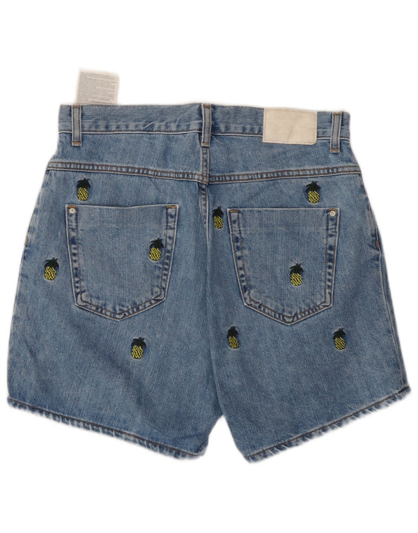 Pantaloncini di jeans Zara da donna con motivo astratto EU 38 piccoli W28 cotone blu