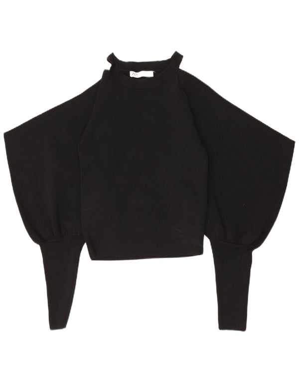 Top Zara da donna a maniche lunghe con spalle scoperte UK 14 grande nylon nero