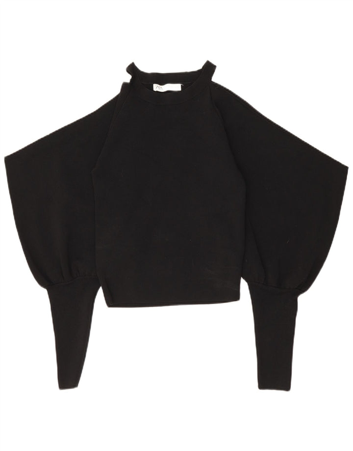 Top Zara da donna a maniche lunghe con spalle scoperte UK 14 grande nylon nero