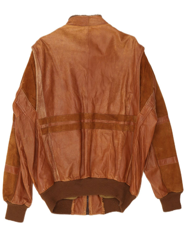 Giacca bomber militare vintage da uomo in pelle UK 42 XL color block marrone
