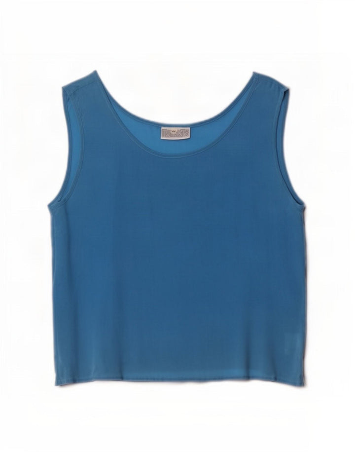 Top camicetta senza maniche vintage da donna IT 44 seta blu medio