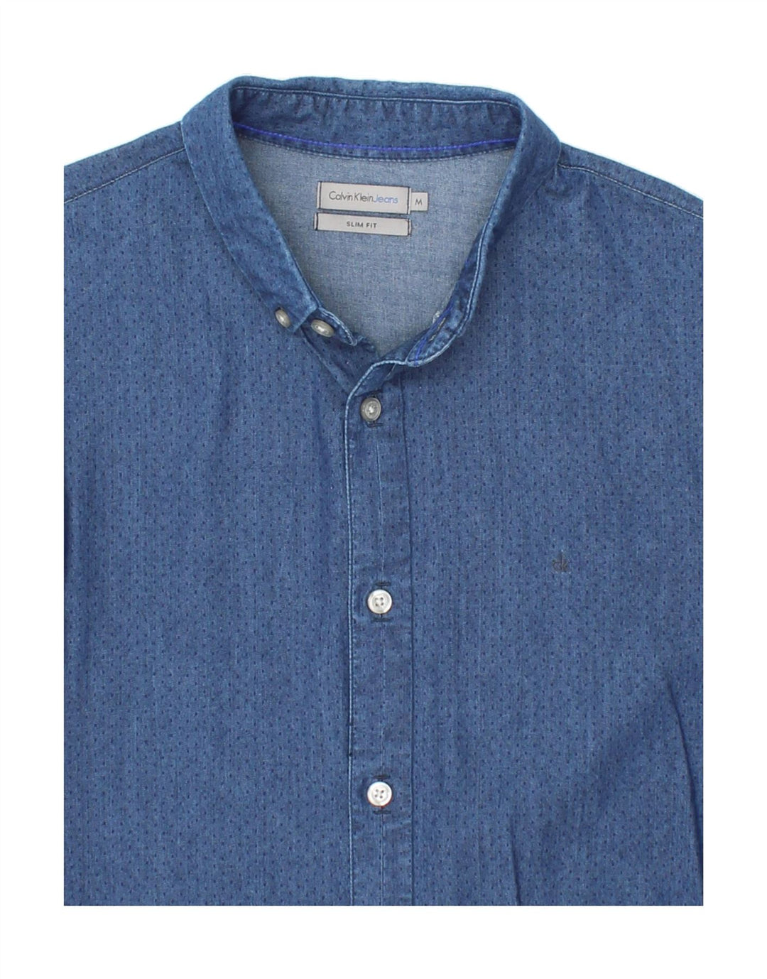 CALVIN KLEIN Mens Slim Fit Shirt Medium Navy Blue Spotted Cotton Vintage Calvin Klein and Second-Hand Calvin Klein from Messina Hembry 