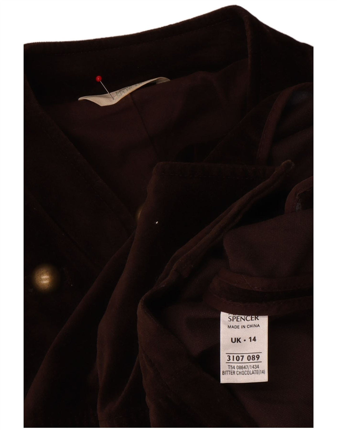 Giacca blazer in velluto a 5 bottoni Marks & Spencer da donna UK 14 Marrone medio