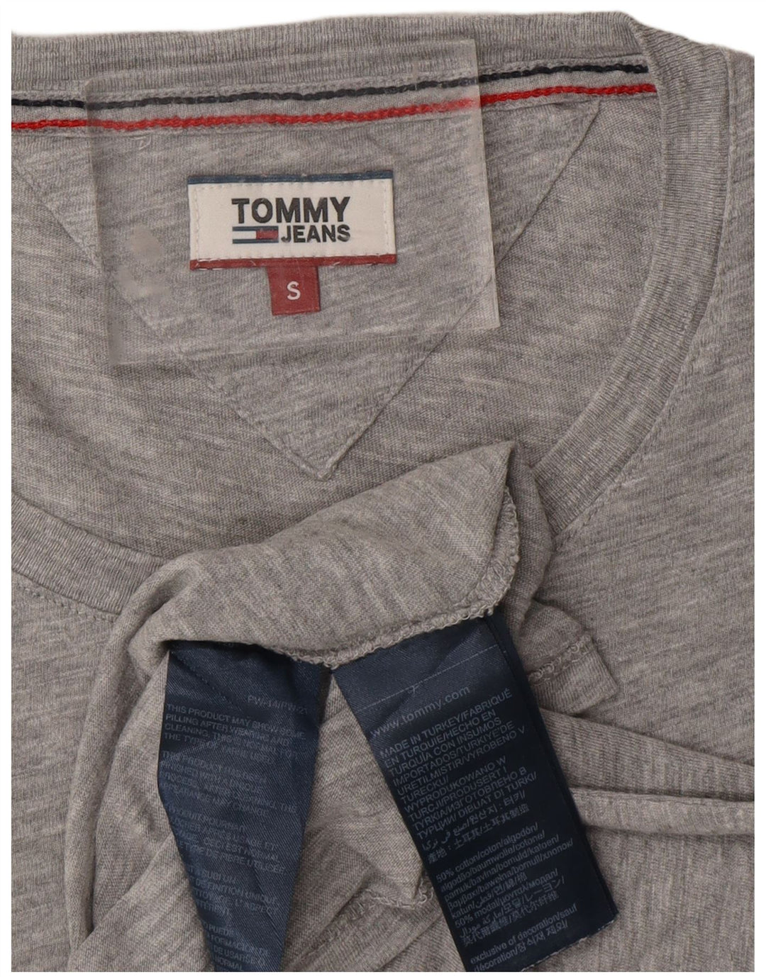 TOMMY HILFIGER T-shirt grafica oversize da donna Top UK 10 Small Grigio
