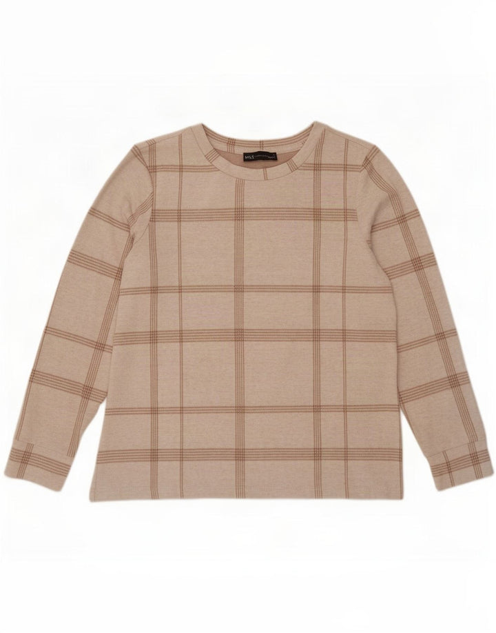 Marks & Spencer Top da donna a maniche lunghe UK 12 Medium Off White Check