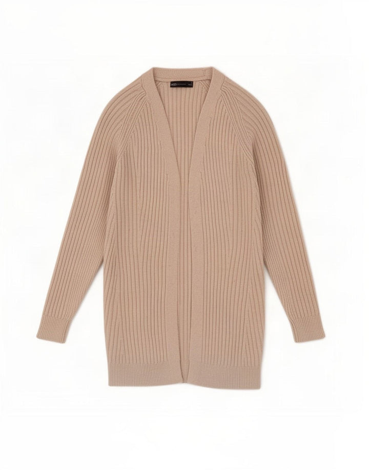 Maglione cardigan aperto da donna Marks & Spencer UK 10 piccolo poliestere beige