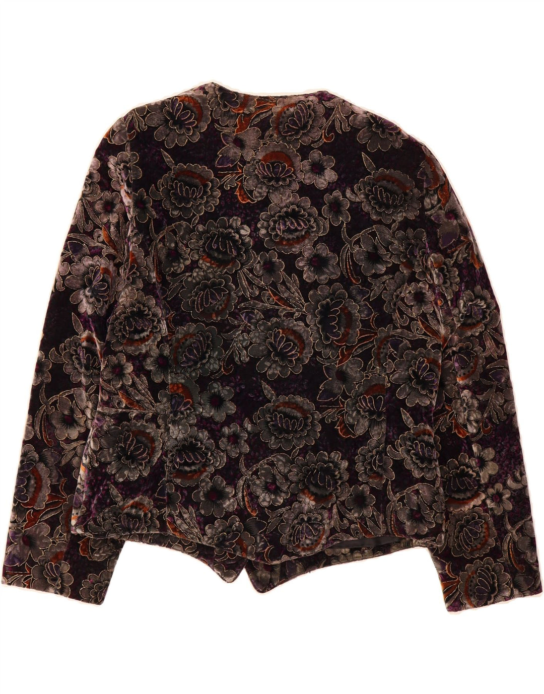VINTAGE Womens Velvet 4 Button Blazer Jacket UK 14 Medium Purple Floral Vintage Vintage and Second-Hand Vintage from Messina Hembry 