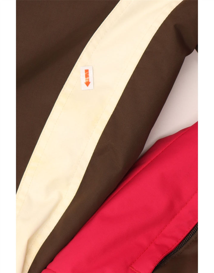 ANIMAL Giacca antipioggia oversize con cappuccio da donna UK 10 Small Marrone Colorblock