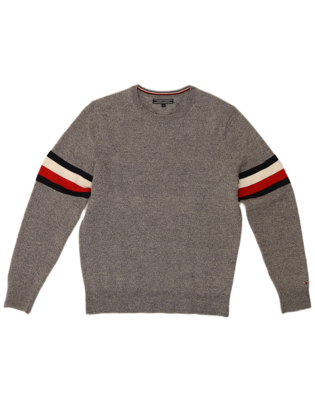TOMMY HILFIGER Maglione girocollo da uomo in lana color block grigio medio