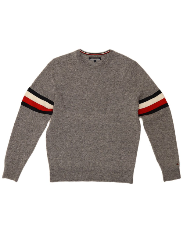 TOMMY HILFIGER Maglione girocollo da uomo in lana color block grigio medio