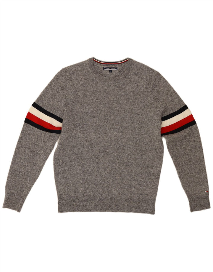 TOMMY HILFIGER Maglione girocollo da uomo in lana color block grigio medio