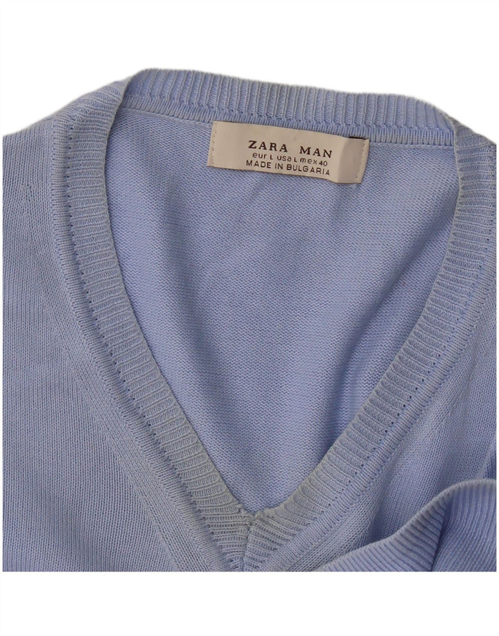 Maglione Zara da uomo con scollo a V grande blu