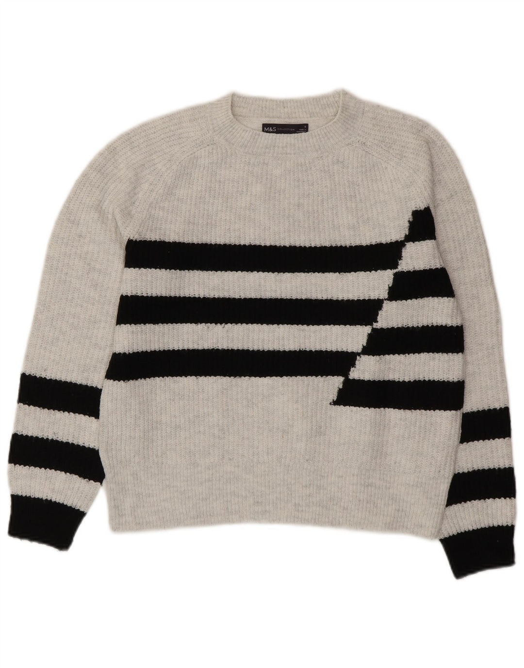 Maglione maglione girocollo da donna Marks & Spencer UK 10 piccolo grigio a righe