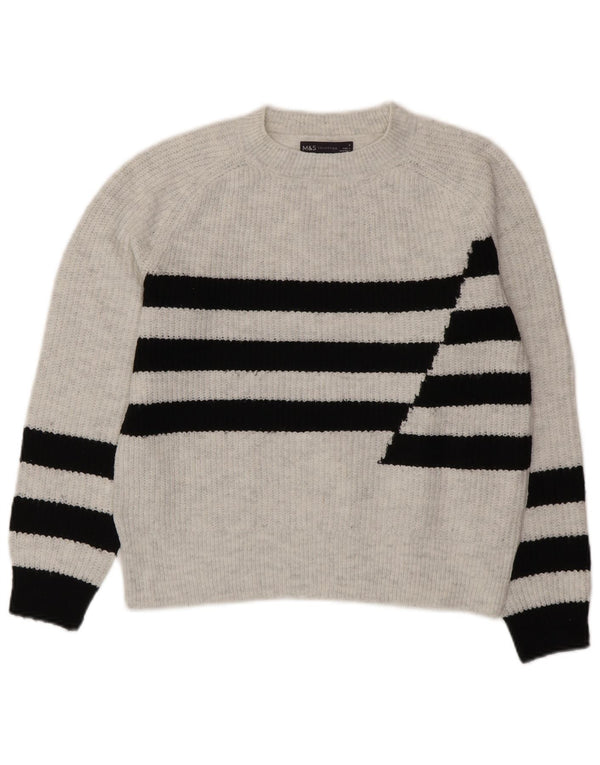 Maglione maglione girocollo da donna Marks & Spencer UK 10 piccolo grigio a righe
