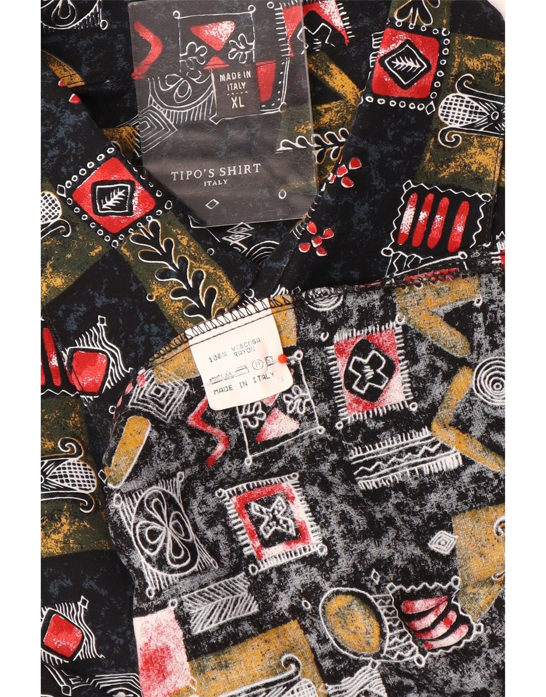 Camicia a maniche corte da uomo Tipo' S XL in viscosa patchwork nera
