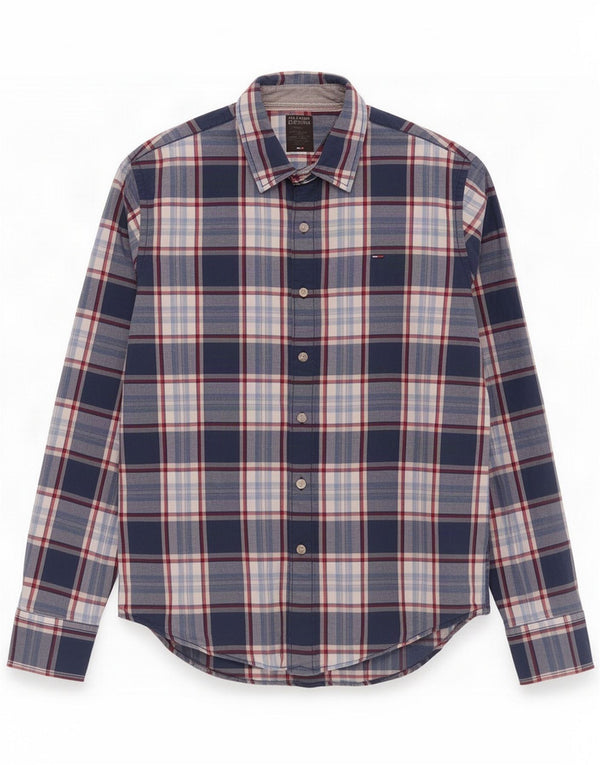 Camicia da uomo Tommy Hilfiger media cotone a quadri blu navy