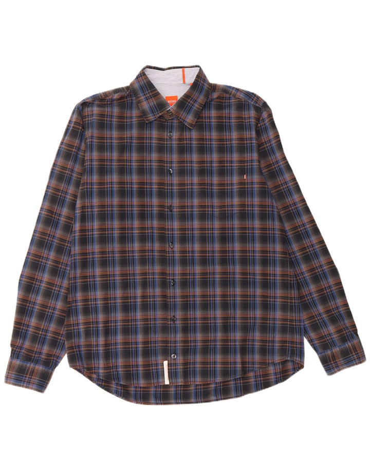 Camicia da uomo Hugo Boss grande cotone a quadri neri