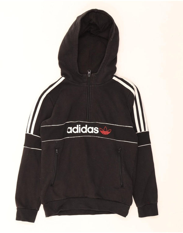 Maglione con cappuccio e zip grafica Adidas da ragazzo, 11-12 anni, in cotone nero